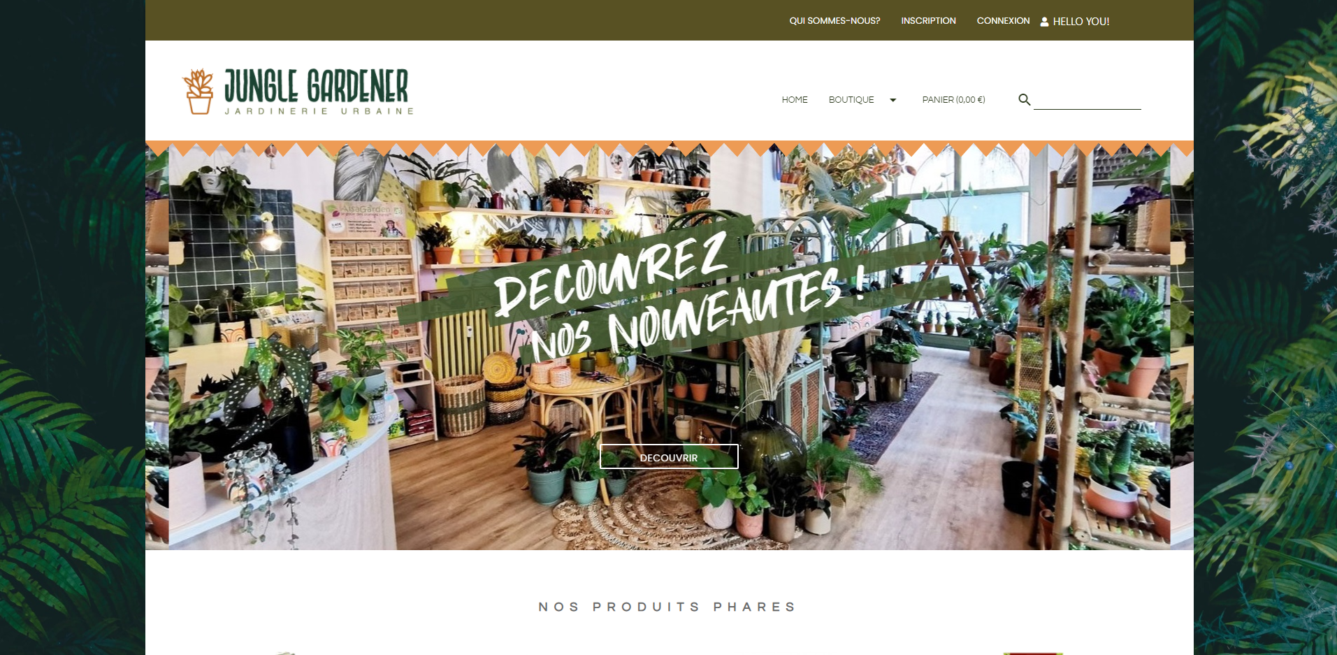 Screenshot de mon projet Jungle Gardener, projet de boutique en ligne